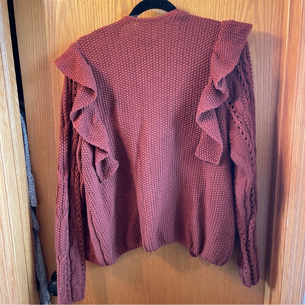 Universal Thread Rust Ruffled Cable-Knit Cardigan - Picture 4 of 4